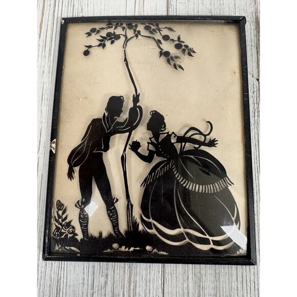 Vintage Pair of Victorian Convex Reverse Painted Bubble Glass Framed Silhouettes - Picture 6 of 14